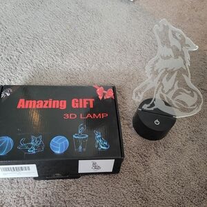 3D Wolf LED Night Light - Black Base. Changing Color